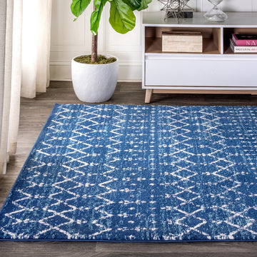 Moroccan Hype Boho Vintage Diamond Area Rug Blue/White